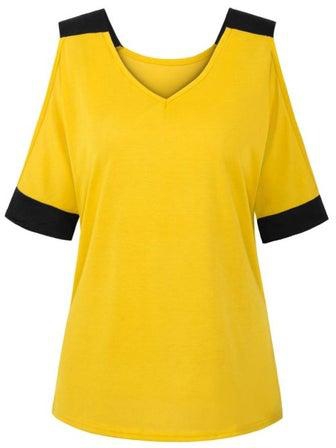 Spliced Contrast Colour Detailed Top Yellow/Black
