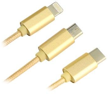 3-In-1 Aluminum Multifunction Data Cable Gold