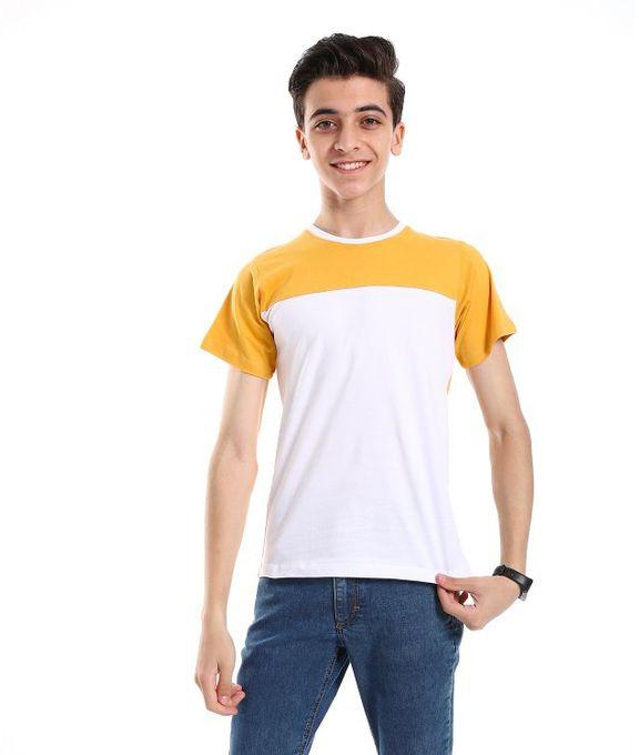 AlNasser Bi-Tone Plain Round Neck Boys T-Shirt - Yellow & Amber Yellow