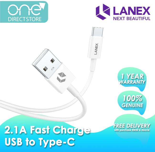 Lanex 2.1A Fast Charge USB to Type-C Cable 1M - LTC N03C (White)