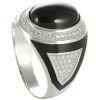 AK Jewels Silver Black Oval with CZ Mens Ring MRG0013