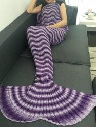 Super Soft Knitting Wave Stripe Mermaid Tail Style Blanket - Purple