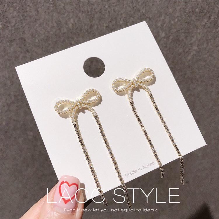 Alissastyle S925  Cystal Ribon Long Earring (As Picture)