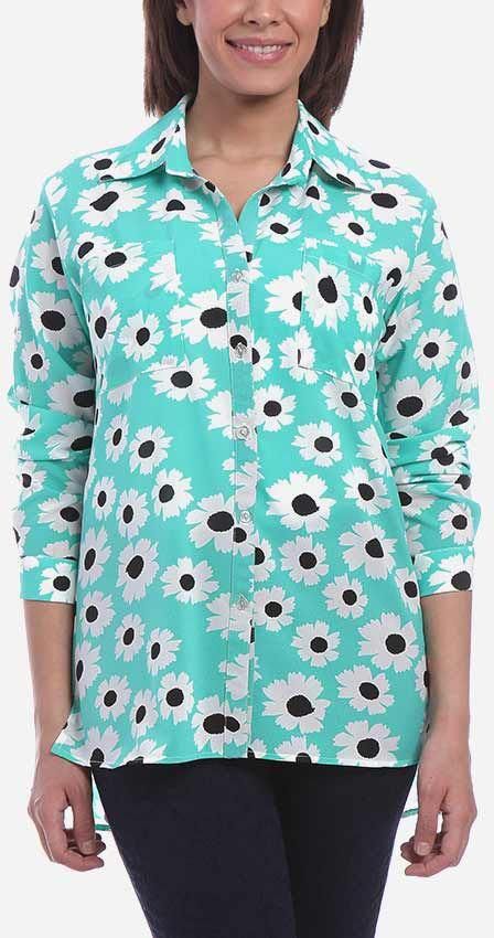 Femina Big Flower Shirt - Turquoise