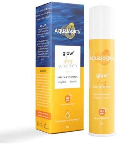 Aqualogica Glow+ Dewy Sunscreen SPF 50 PA++++ | UVA/B & Blue Light Protection for Men & Women | Oily, Dry, Sensitive & Combination Skin | Fragrance-Free | 50g