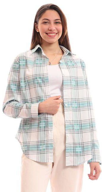 Turquoise Checkered Casual Shirt
