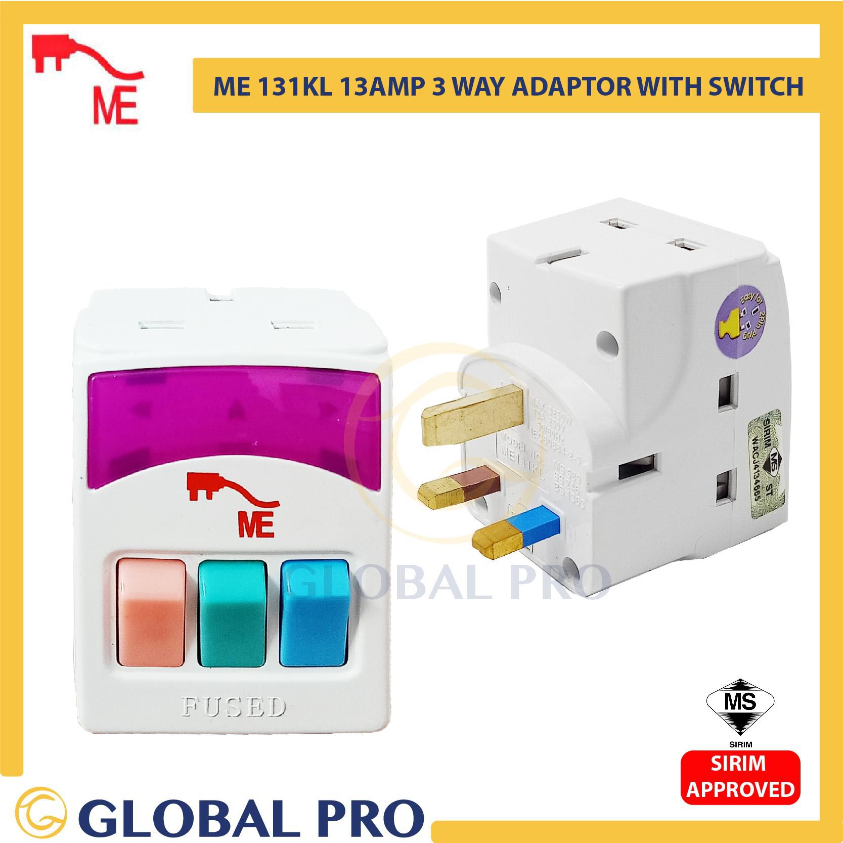 ME 131K 13 Amp 3 Way Switch Adaptor with Neon Indicator /Sirim Approved