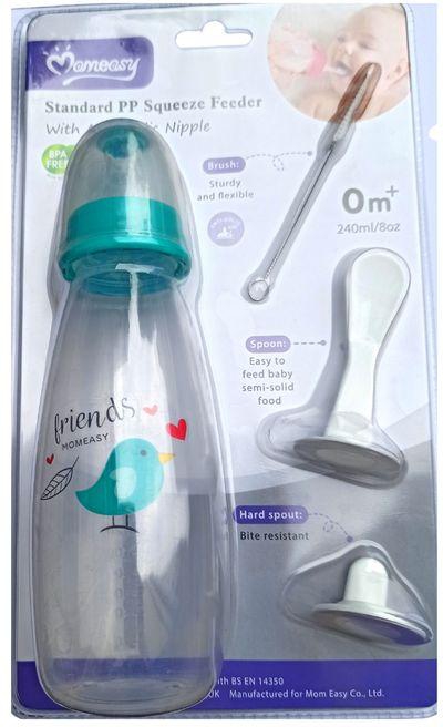 Mom Easy Baby Squeeze Feeding Bottle With Silicone Spoon- 240 Ml
