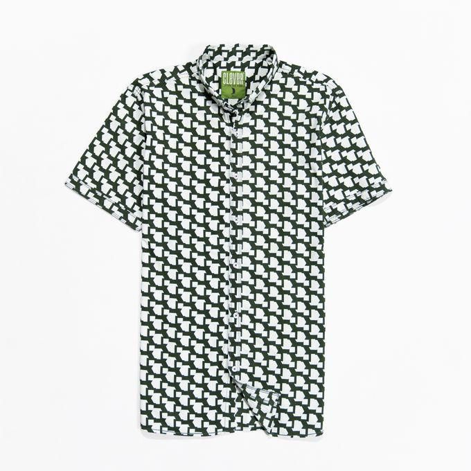 Clever قميص قطن اخضر /ابيض