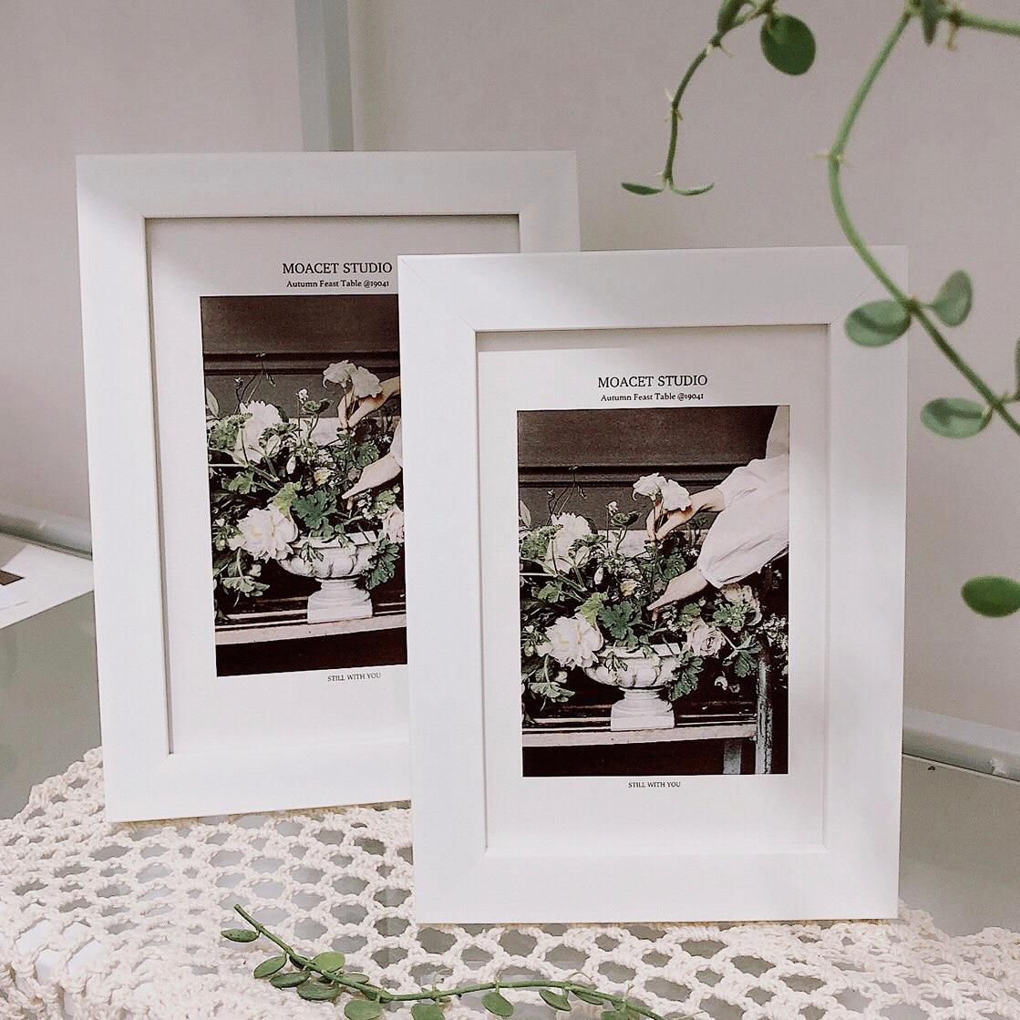 Photo Frame Picture Frame Ancients Style Desk Display Simple Basic Style White Photo Combination Photo Wall Green Flower