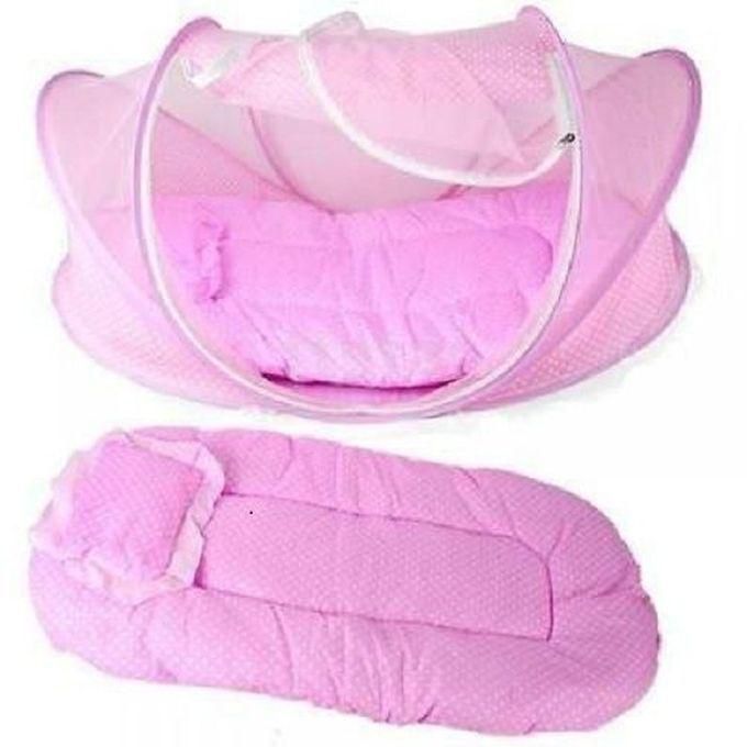 Mobile Baby Cot & Net ( Mattress, Pillow And Net) Pink --