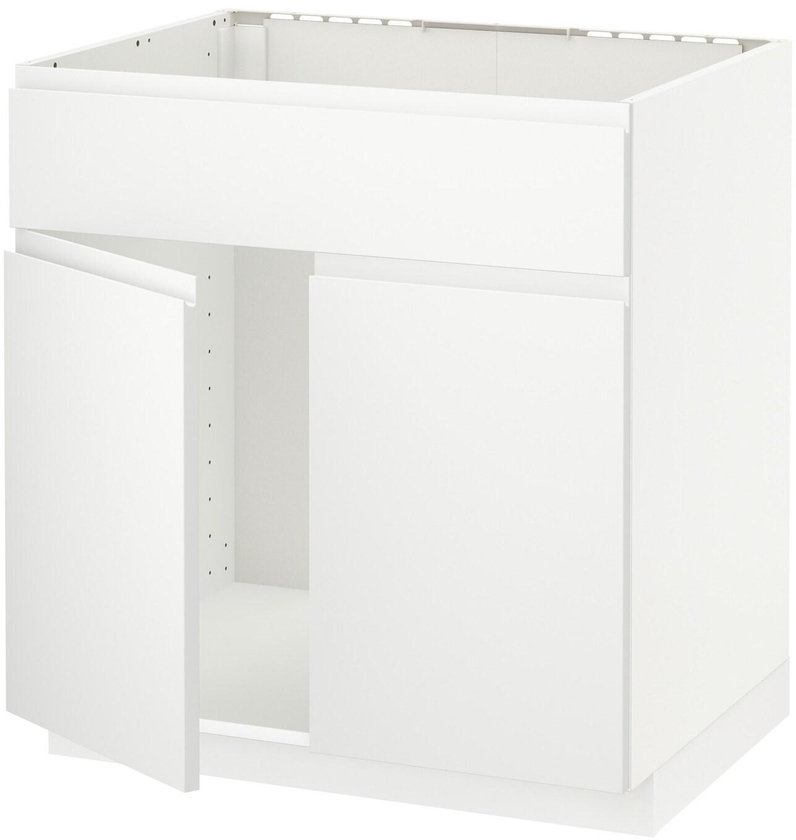 METOD Base cabinet f sink w 2 doors/front - white/Voxtorp matt white 80x60 cm