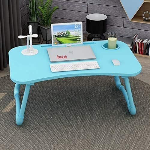lavish Study Table Foldable Portable Laptop Bed Table Stand Rack Computer Reading Kids Table Anti-Skid Table Home Furniture-Blue