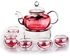 ايريس ديزاين غلاية شاي من زجاج البوروسيليكات تتضمن 6 اكواب غلاية وموقد سعة 600 مل، طقم شاي بتصميم زهور صينية