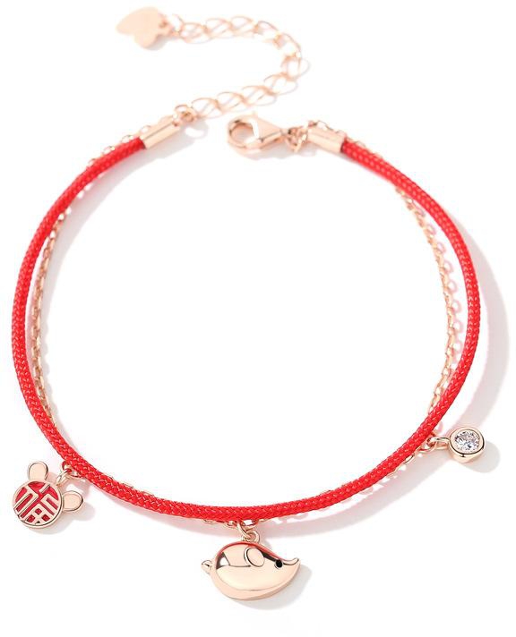 Alissastyle Crystal Mice Red String Lucky Bracelet - s925 (Red)