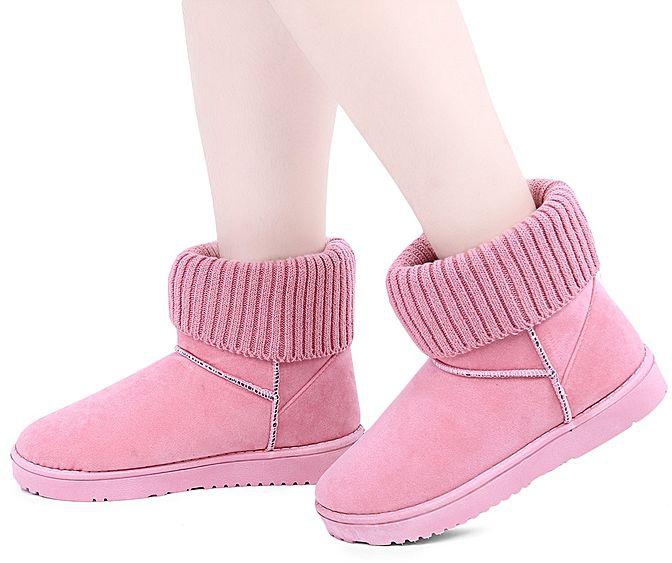 Fashion Casual Pure Color Round Toe Slip On Ladies Short Tube Knitting Wool Boots