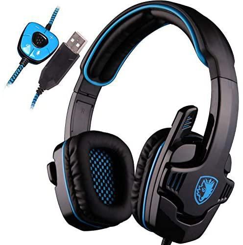 SADES SA901 Over Ear USB Wired 7.1 Surround Noise Cancelling PC Gaming Headset with Microphone - Black/Blue (Electronic Games)