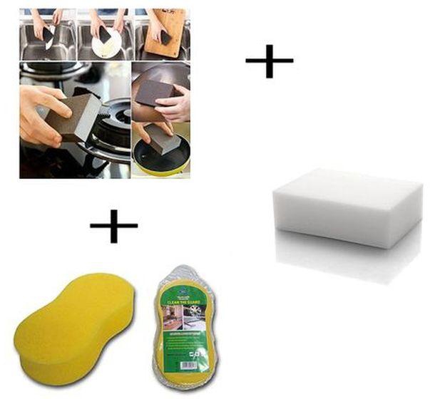 Carborundum Magic Sponge Brush +Expanding Car Cleaning Sponge + Magic Sponge