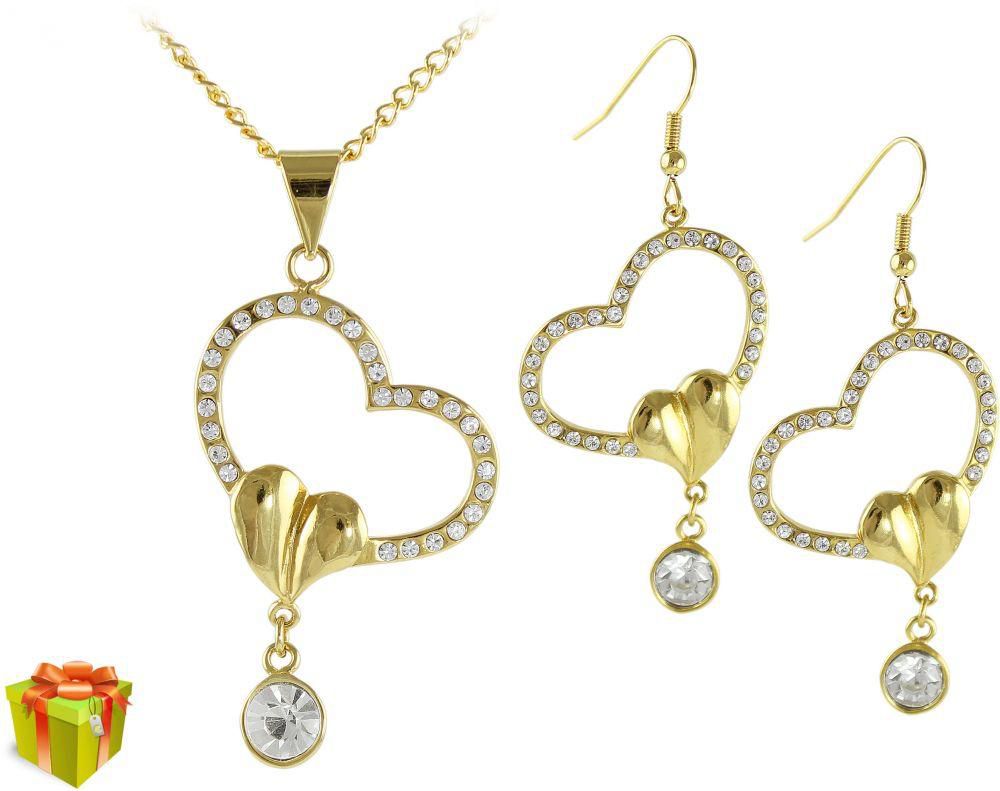 VP Jewels Women's 18K Gold Plated Solitaire Heart Design Jewelry Set, 2 Pieces