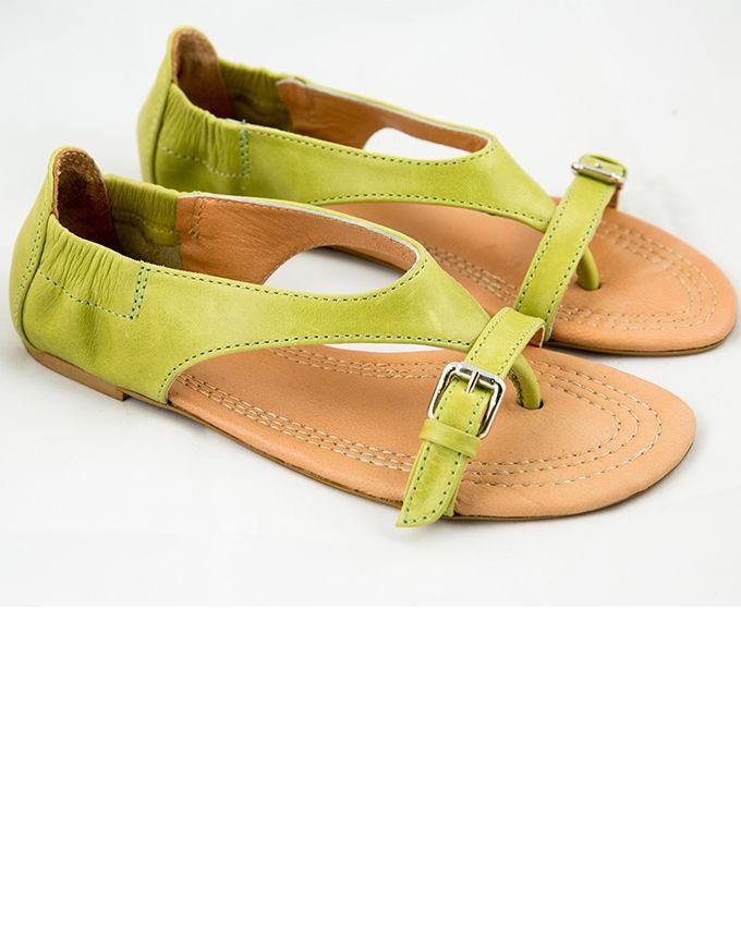 Pellame Front Buckled Flat Sandals - Lime Green