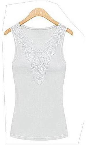 Sunweb Stylish Fashion Sleeveless Casual Lace Splicing Loose Top Blouse White