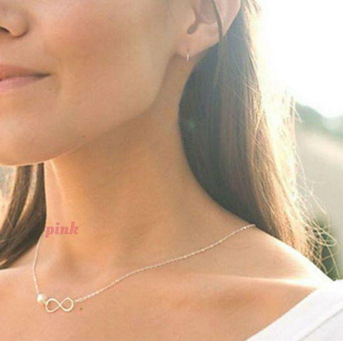 Women Necklace - Chain Plated Silvery With Pearls -Infinity