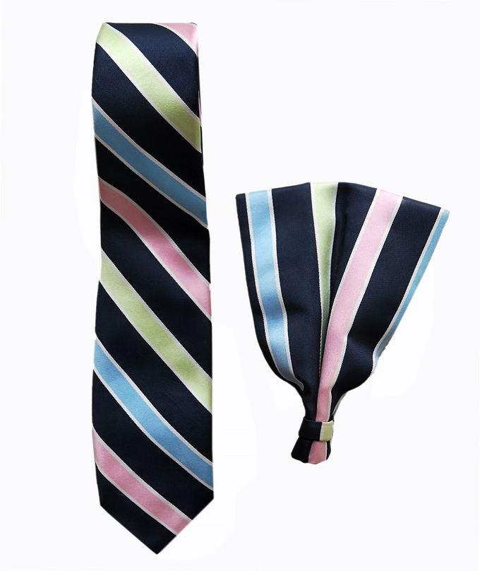 Smartlook Men's Slim Fit Tie With Pocket Filler - Dark Blue With Striped.