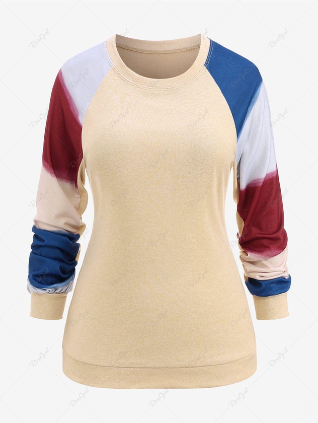 Plus Size Colorblock Patchwork Raglan Long Sleeves T-shirt - L