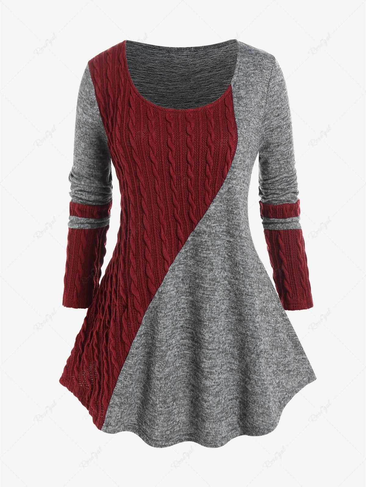 Plus Size Colorblock Cable Knit Tee - M | Us 10