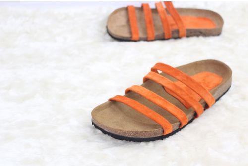 Stripe Suede Slippers- Orange