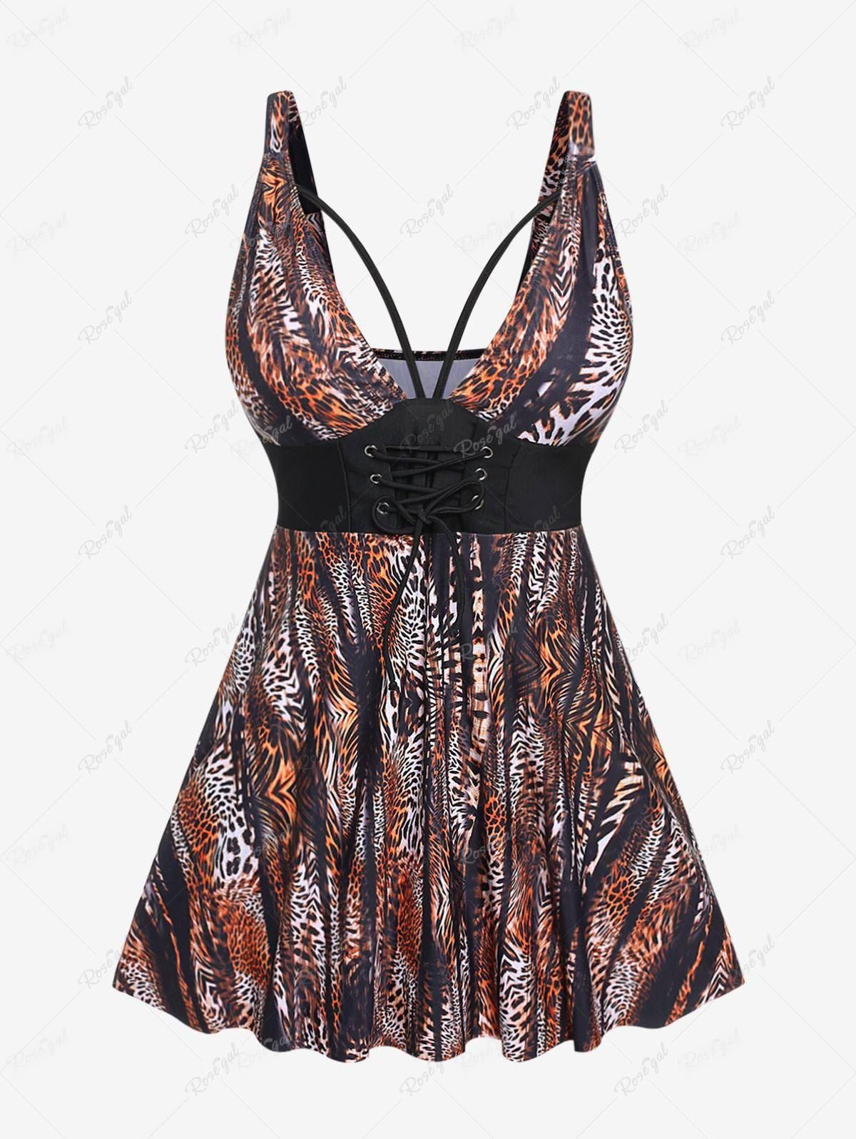 Plus Size Lace Up Leopard Print Tankini Swimsuit - 2x | Us 18-20