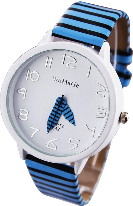 WoMaGe Fashion BLUE  Zebra Leather Band Dress Watch For Girls Ladies Women