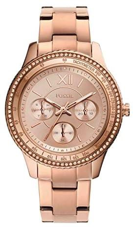 Fossil Women's Stella Sport Stainless Steel Crystal-Accented Multifunction Quartz Watch, Rose Gold, Regular