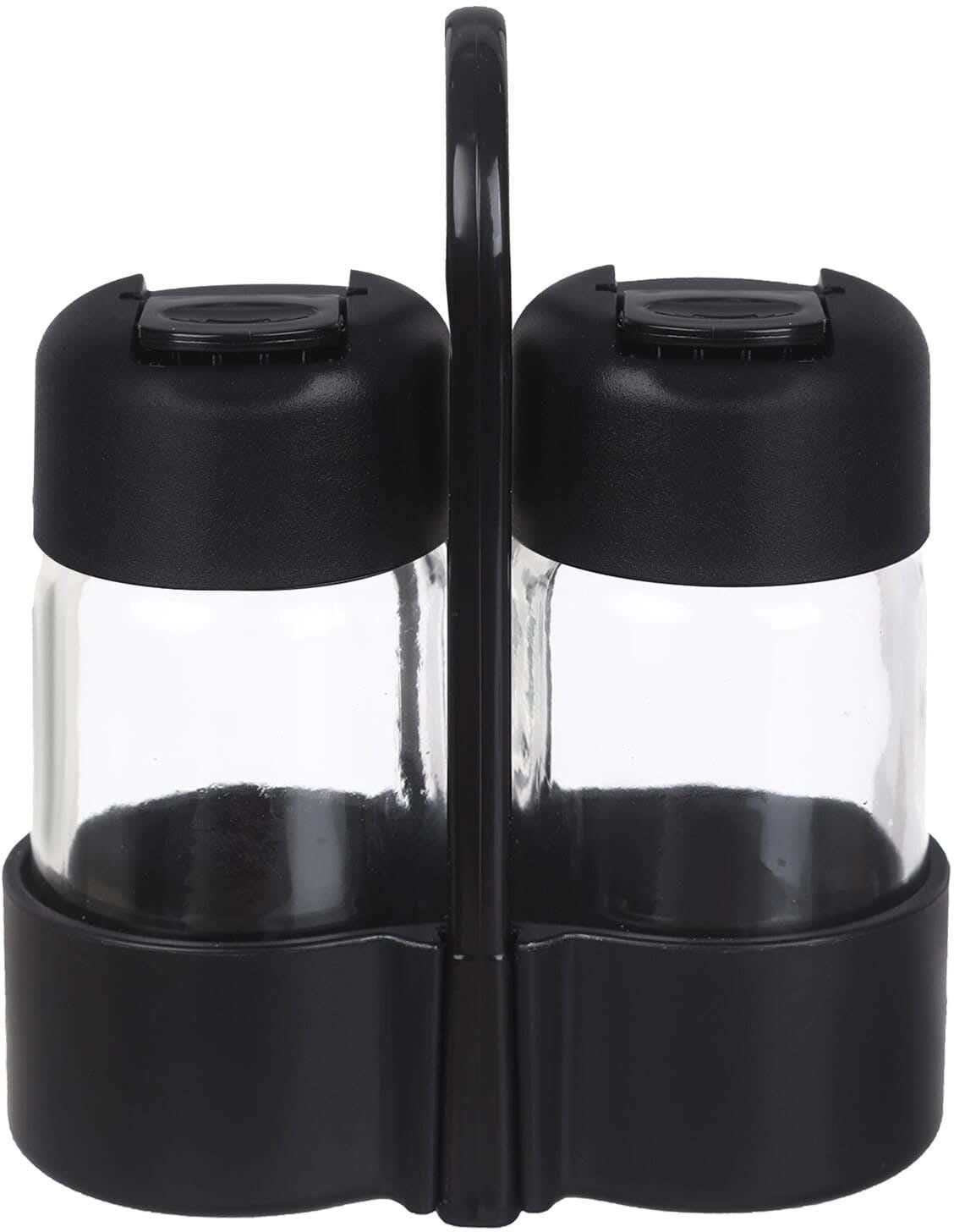 Get Ringa Glass Salt and Pepper Set with Holder, 67 ml - Clear Black with best offers | Raneen.com