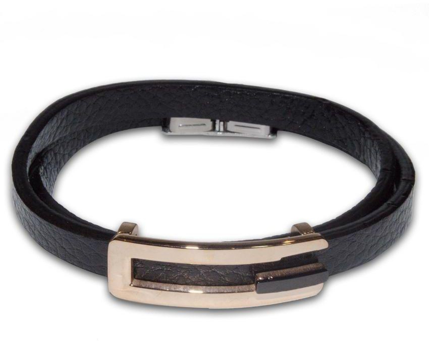 Bracelets for Men of The Metal and Genuine Leather - Black Color - br039-0103