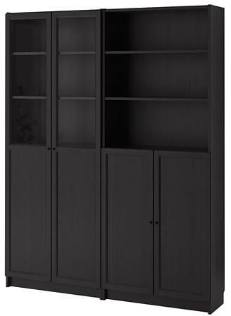 Oxberg Bookcase With Panel Glass Doors, Billy Bookcase With Panel Glass Doors Black Brown