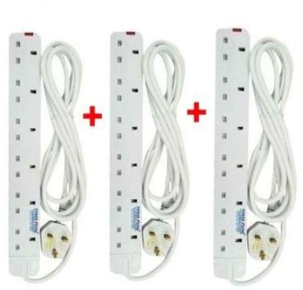 Power King 6 Way Power Extension -Long Cable White