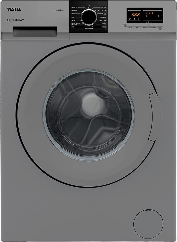 Vestel 6Kg Front Load Washing Machine,Quick Wash, 15 Programmers, Energy Saving With Silver Color &amp; 1000 RPM Model - W6104DS - 1 Year Full Warranty.