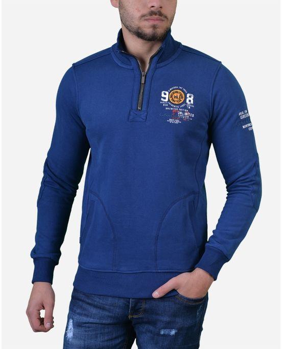 Town Team Chest Logo Half Zip Up Sweatshirt - Navy Blue