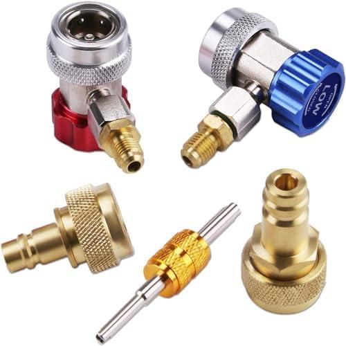 THE WHITE SHOP Quick Coupler Adapter, Adjustable R134a Adapters and AC Hose Fittings, HP and LP Connectors for R134a Car AC System Evacuation Recharging and More, 1/4" Flares, Set of 2