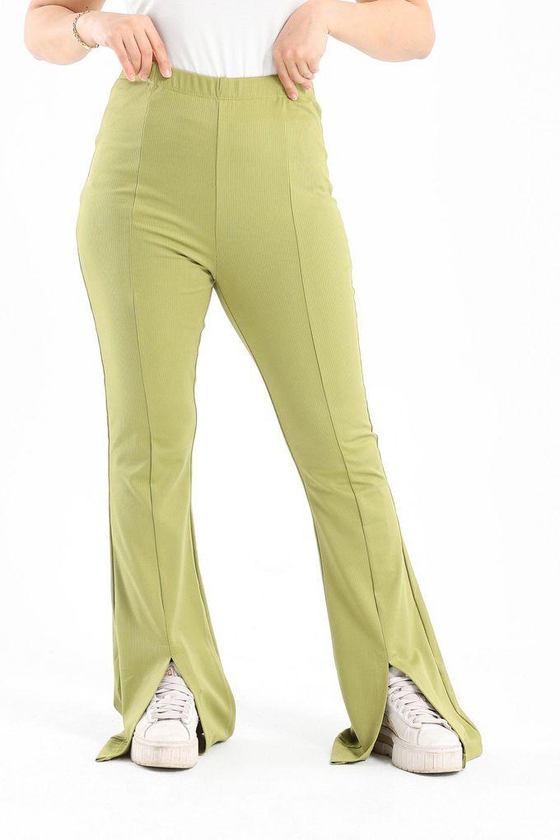 Carina Ribbed Flared Pants With Front Slit