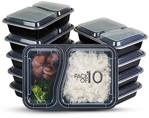 [10 Pack] food storage containers set -lunch box plastic -Meal Prep Containers 2 compartment Storage box with Lids, for kitchen storage Microwave/Dishwasher/Freezer Safe حاوية تخزين الطعام