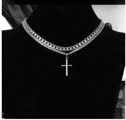 Cuban Link Chain With Cross Pendant - Silver