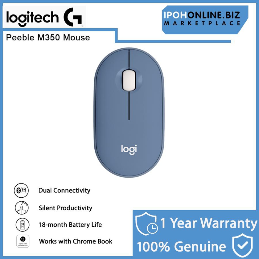 Logitech Pebble M350 Modern Slim and Silent Wireless Mouse (4 Colors)
