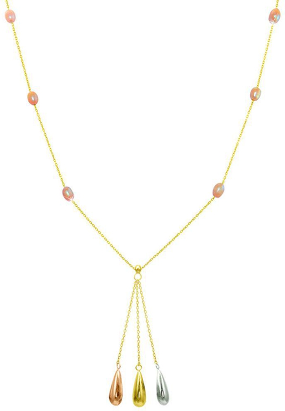18 Karat Solid 3 Tone Gold Gradual Built In Pearl With Drop Necklace