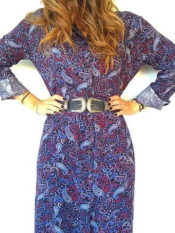 Navy Paisely Shirt Dress