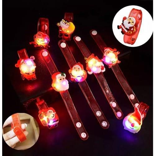 Unisex Silicone Christmas Santa Claus Led Light Wrist Band- Red - 6pcs 