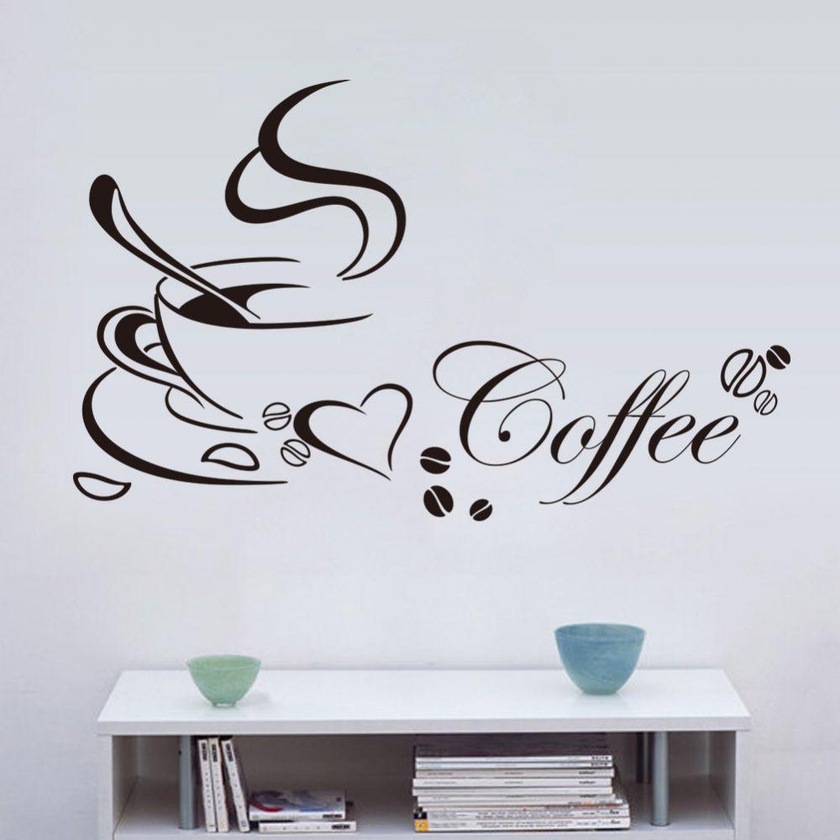 Coffee Wall Stickers  For Kids Removable Waterproof Wall Sticker Bedroom Living Room Sitting Room Bathroom