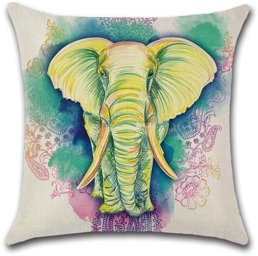 Rishahome Watercolor Elephant Printed Cushion Cover, 45x45 cm