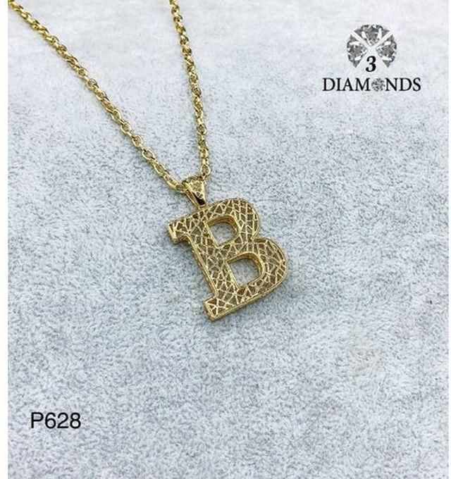 3Diamonds Pendant Necklace For Women Gold Plated Letter B